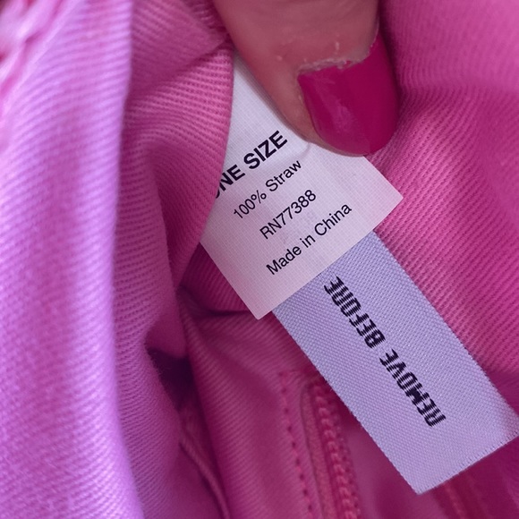 J Crew Pink Straw Hobo Bag Tote Double Bamboo Handles Large New - Picture 6 of 7